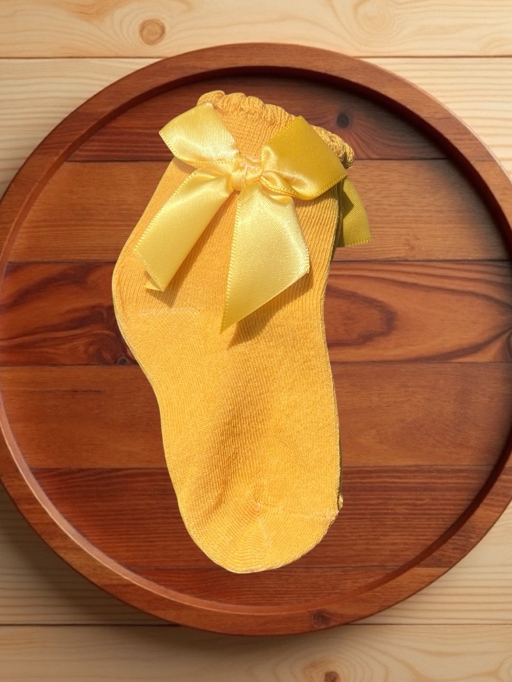 Yellow Bow Baby Socks - Ruffled Anklet - Picture 4 of 8